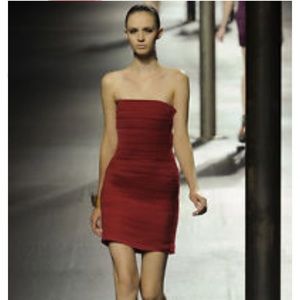 LANVIN Ete 2011 Red Plisse Strapless Dress